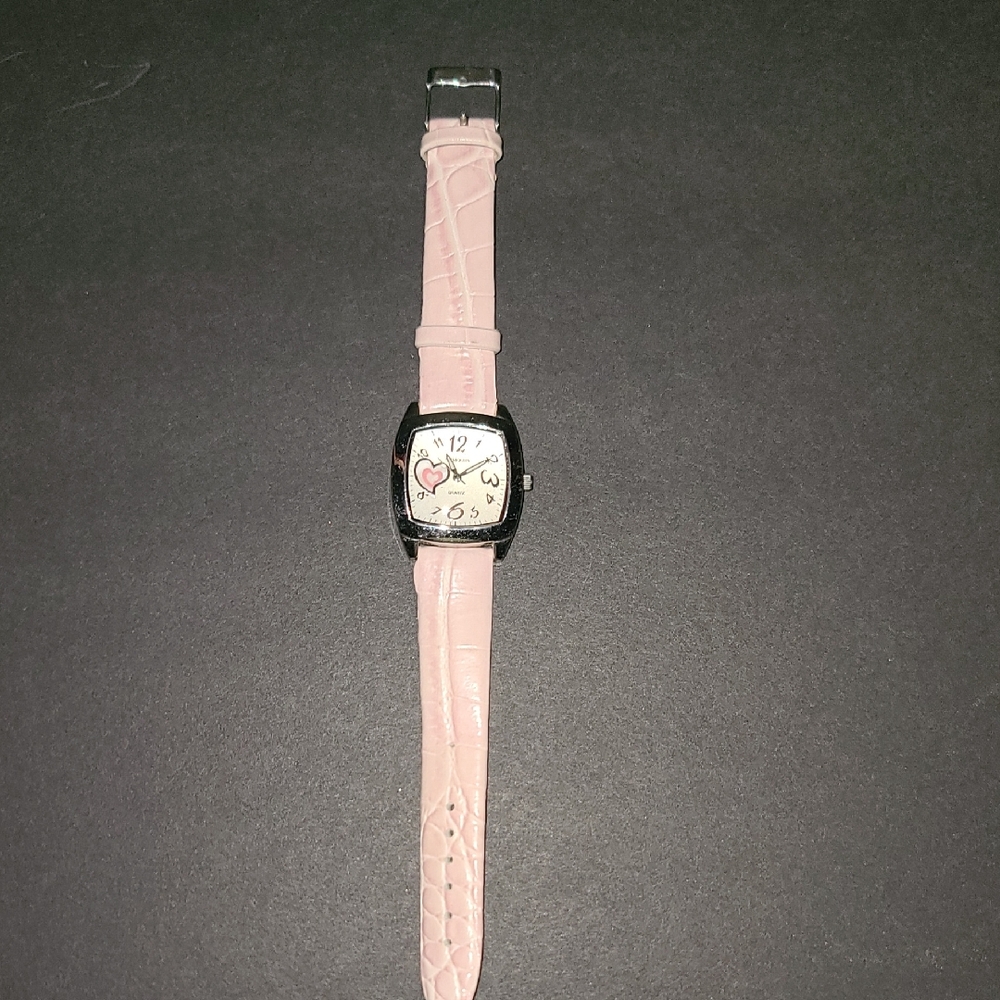 Pink Crocodile-Embossed Watch with Black Bezel